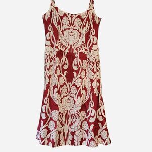 Ann Taylor Women's 8 Linen White and Burgundy tapestry Sun Dress Resort Beach